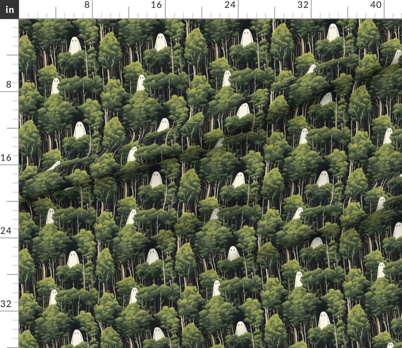 Trees Ghosts Spooky Haunted Woods Forest Custom Printed Fabric by Spoonflower Various Fabrics by the Yard or Fat Quarter